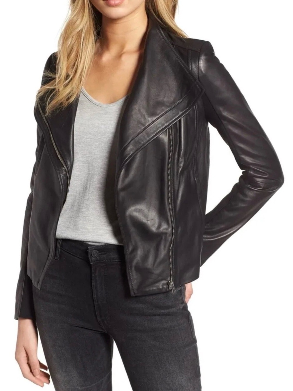 Trouvé Black Leather Asymmetrical Moto Jacket Size M